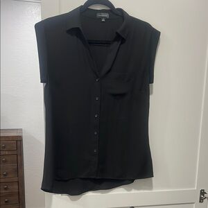 The Limited (s) Black Cap-Sleeve Button-Front Blouse
